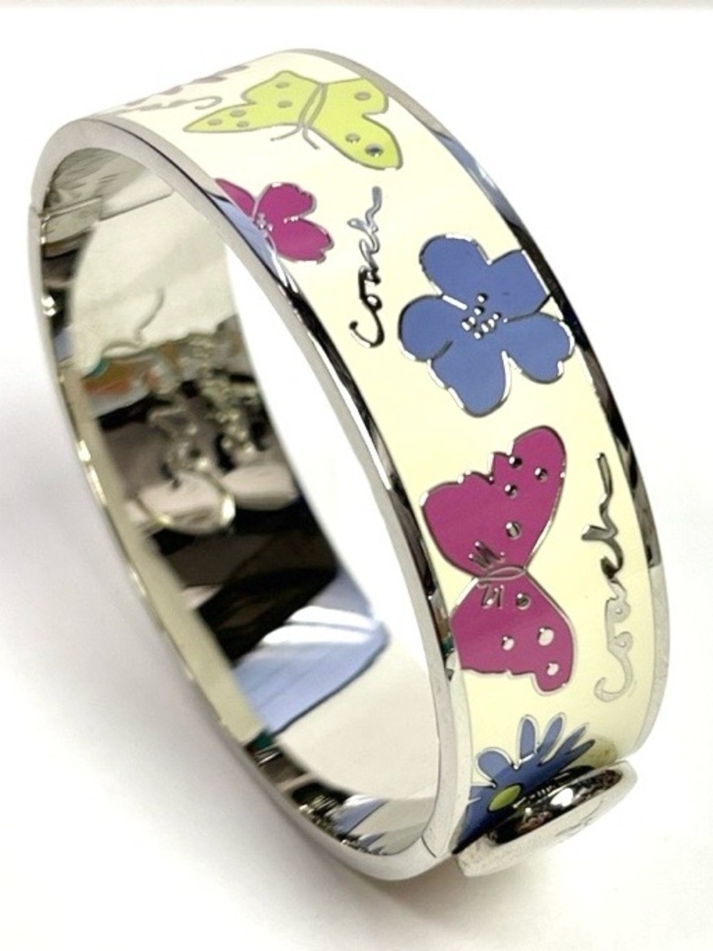 Coach Hinged Enamel Butterfly Bangle Bracelet EUC